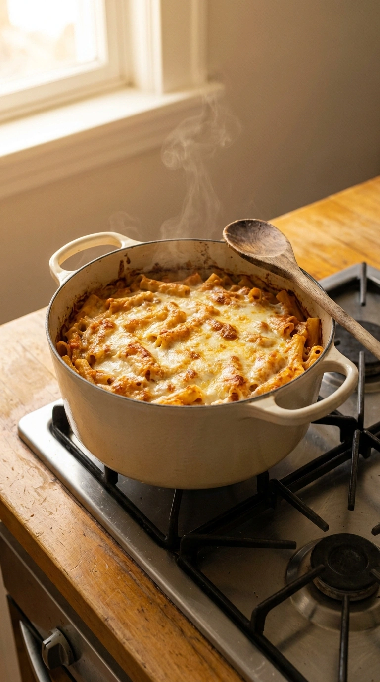 Cooking instructions for cozy baked ziti pasta