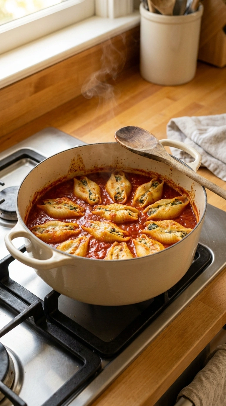 Cooking instructions for cozy stuffed shells warm