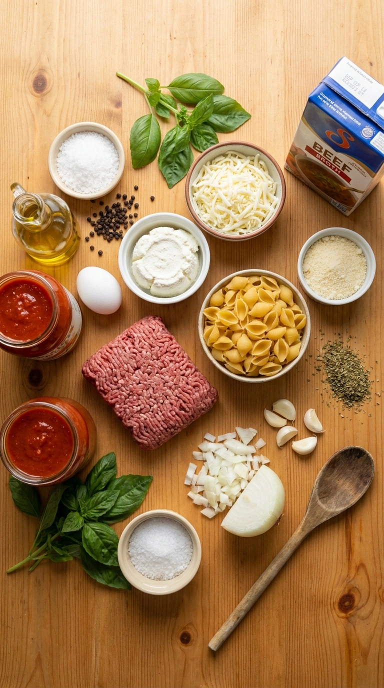 Ingredients for cozy stuffed shells warm
