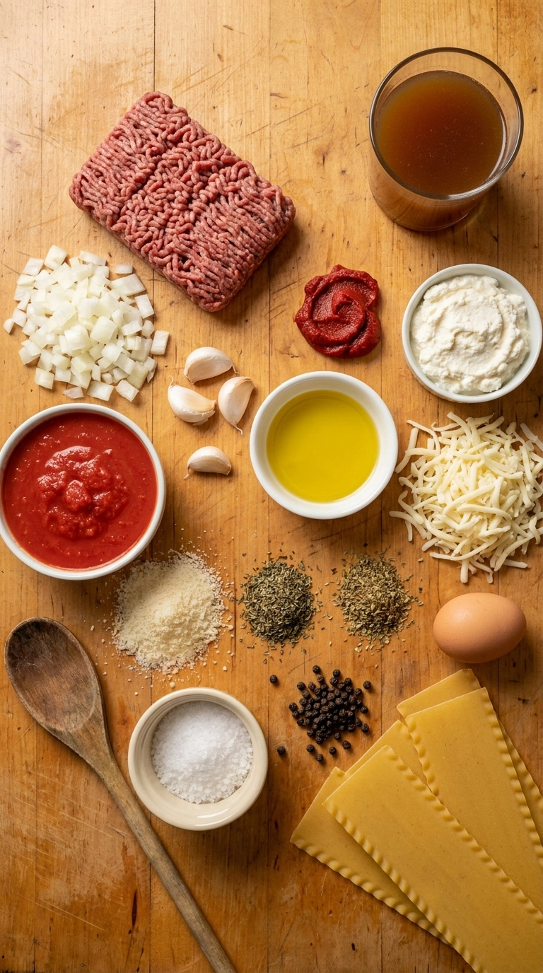 Ingredients for cozy lasagna warm