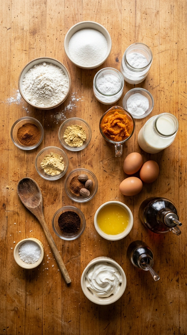 Ingredients for cozy pumpkin pancakes back to school