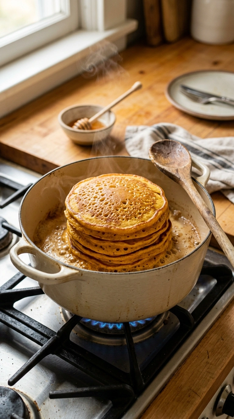 Cooking instructions for cozy pumpkin pancakes back to school