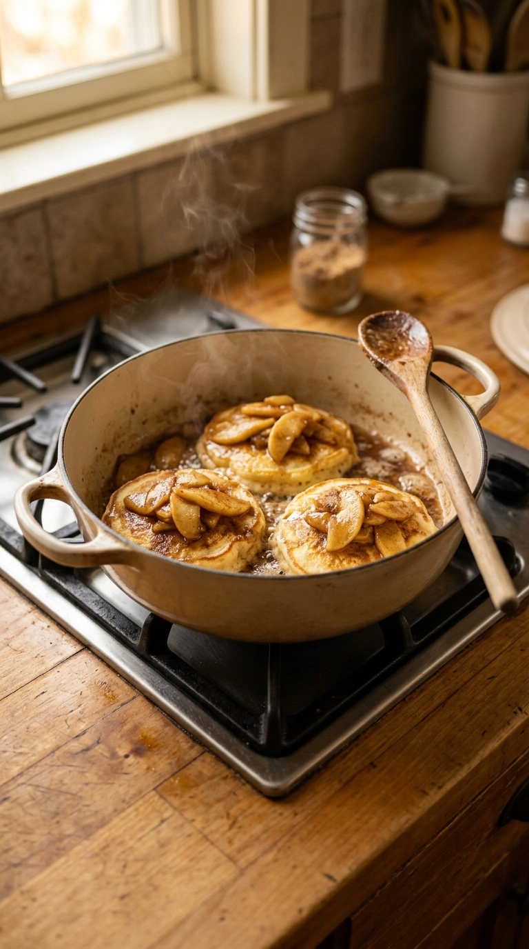 Cooking instructions for cozy apple cinnamon pancakes back to school
