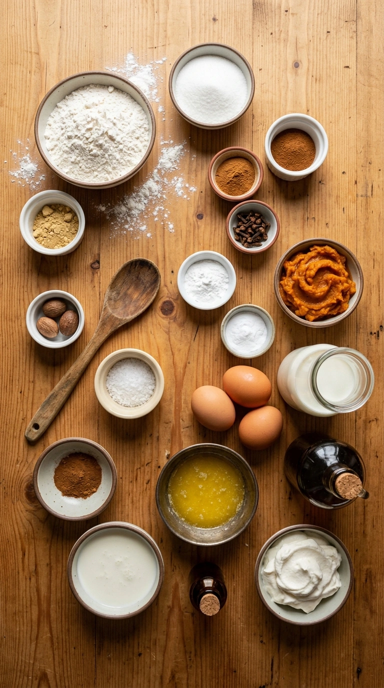 Ingredients for cozy pumpkin waffles back to school