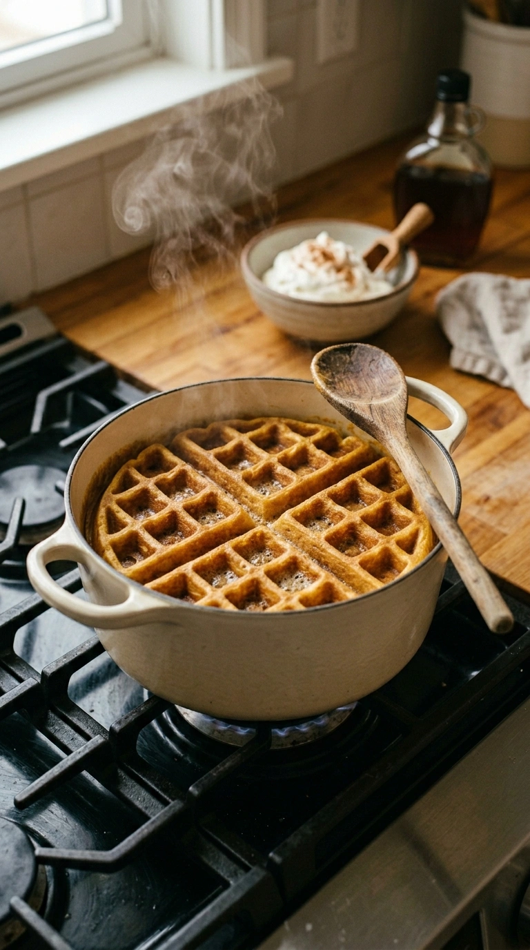 Cooking instructions for cozy pumpkin waffles back to school