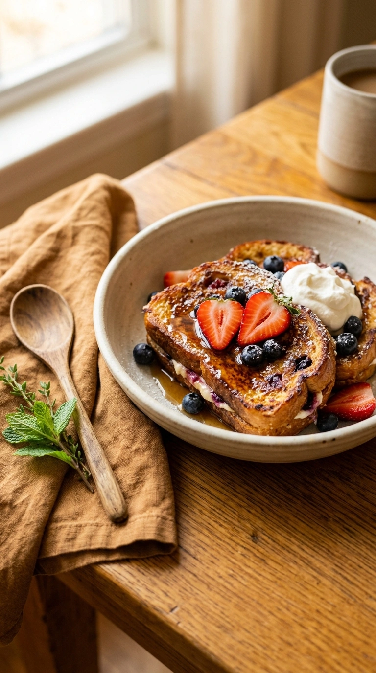 cozy stuffed french toast ready to serve
