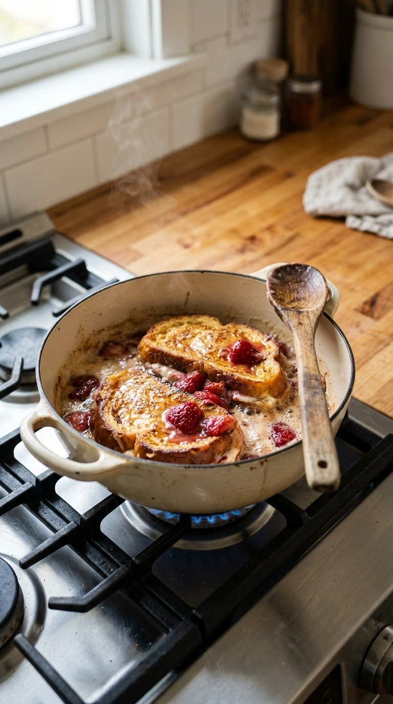 Cooking instructions for cozy stuffed french toast
