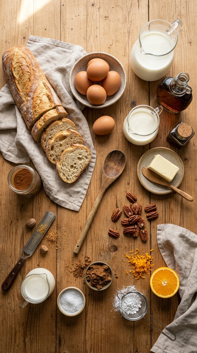 Ingredients for cozy french toast casserole