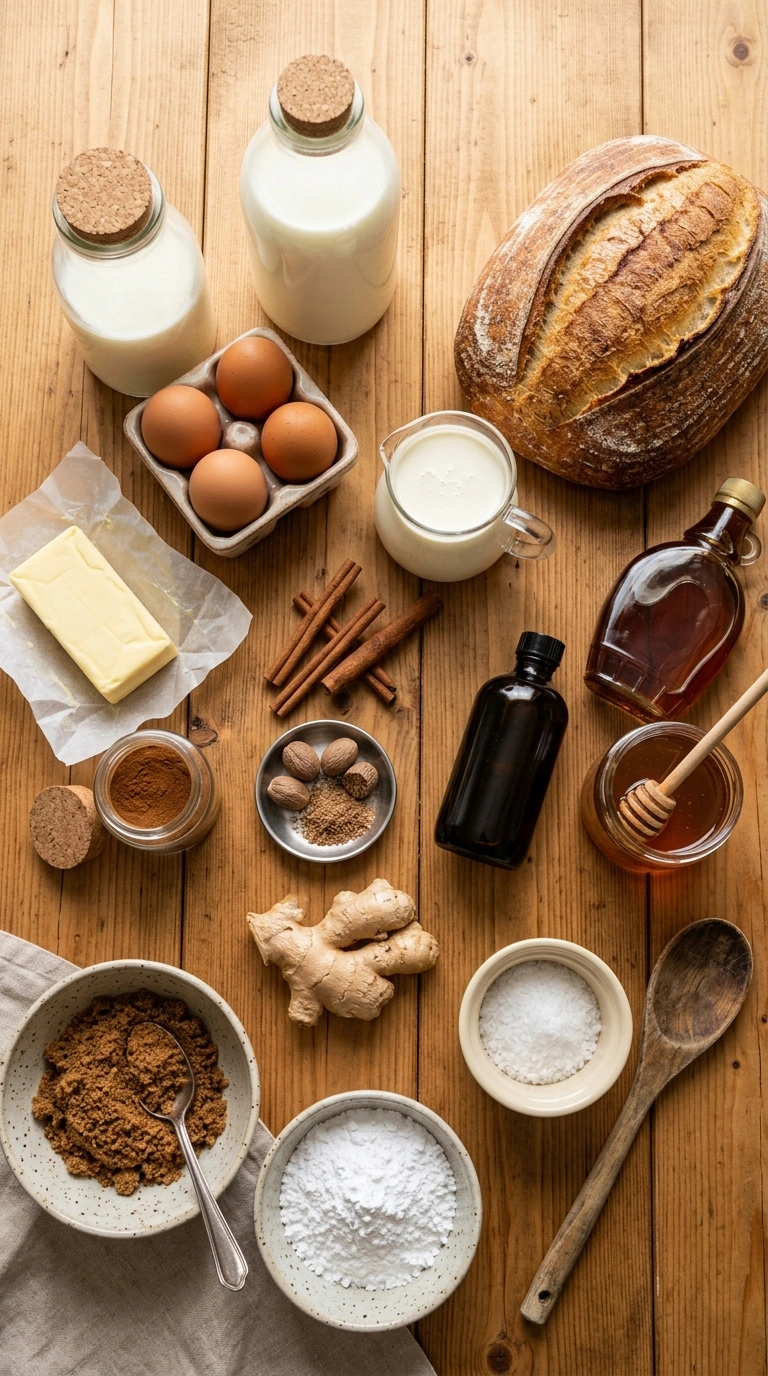 Ingredients for cozy cinnamon french toast