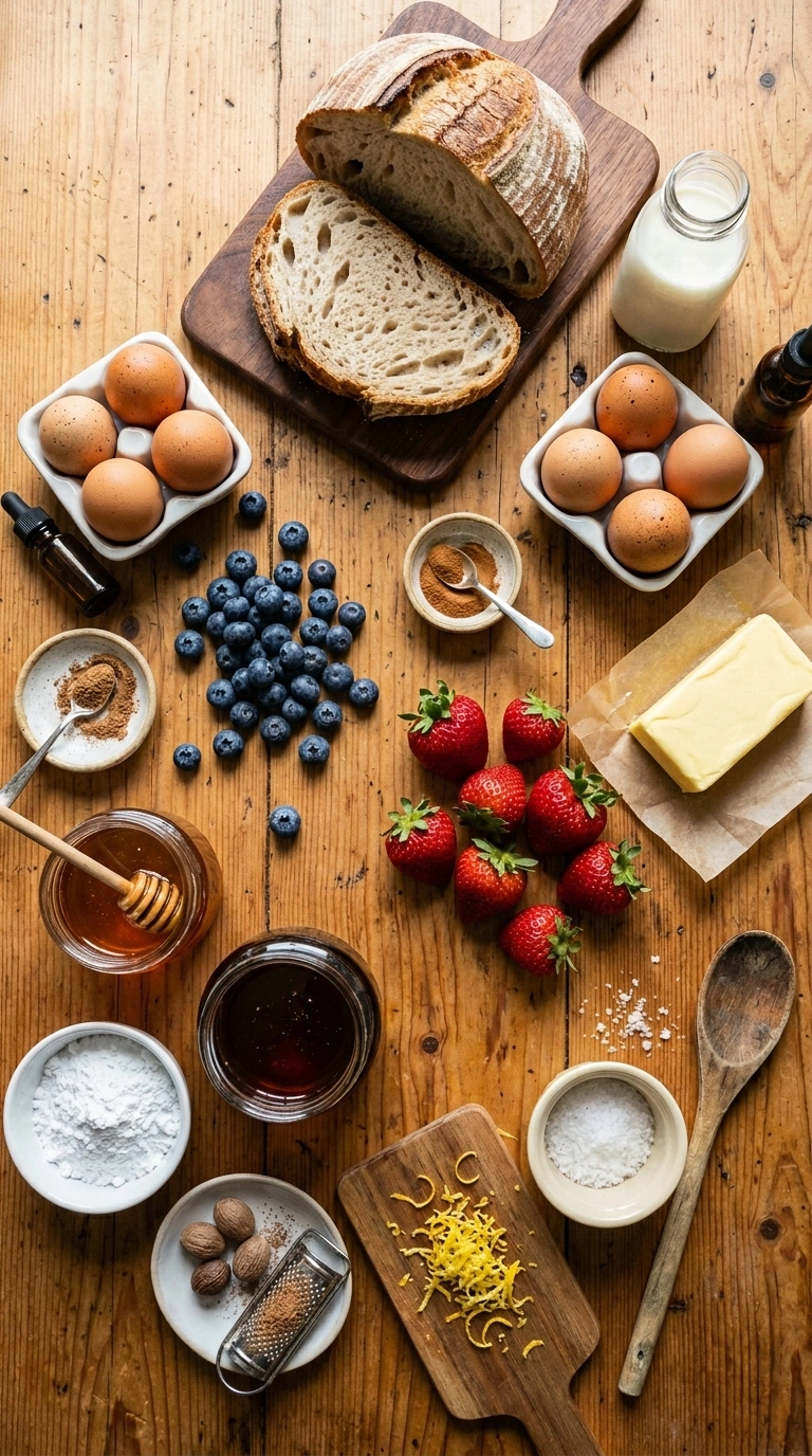 Ingredients for cozy berry french toast