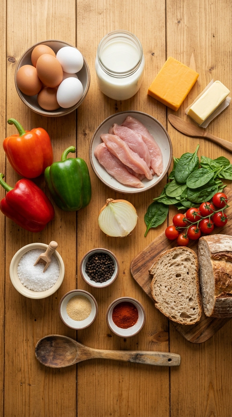 Ingredients for cozy egg breakfast