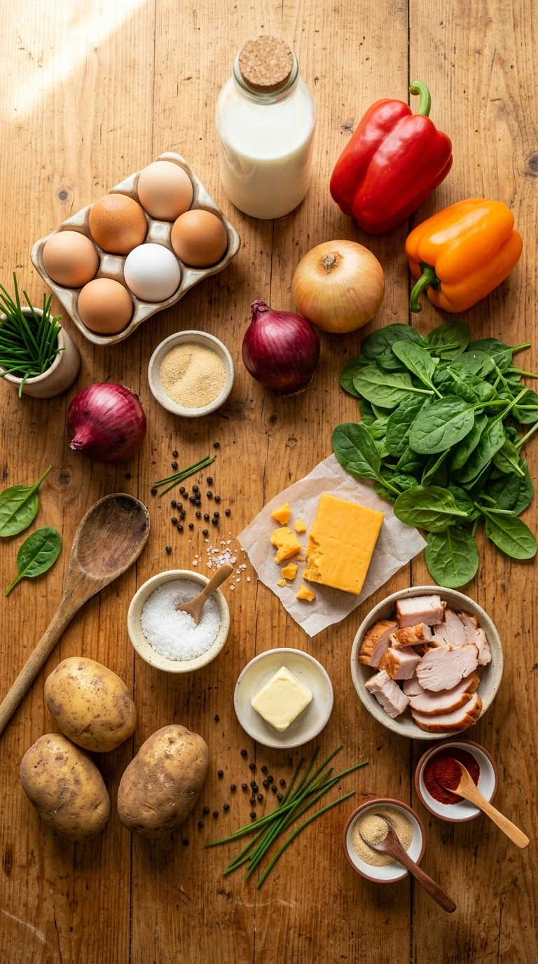 Ingredients for cozy breakfast frittata