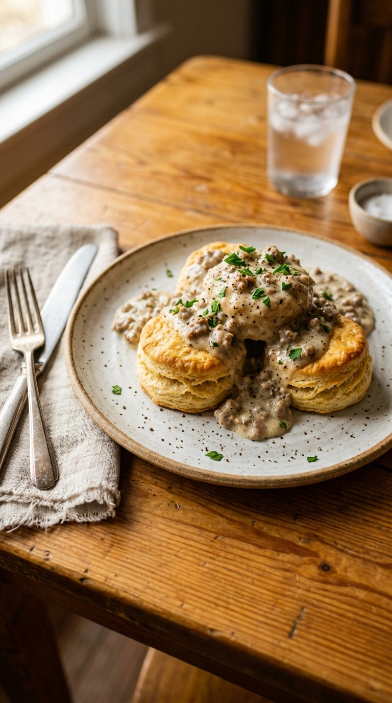 Warm Buttermilk Biscuits and Gravy for a Slow Sunday Morning