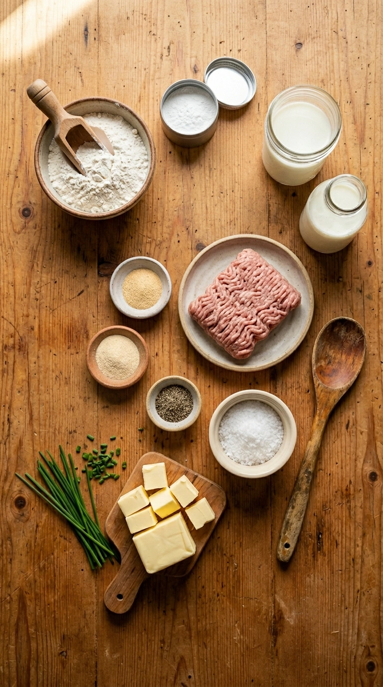 Ingredients for cozy breakfast biscuits