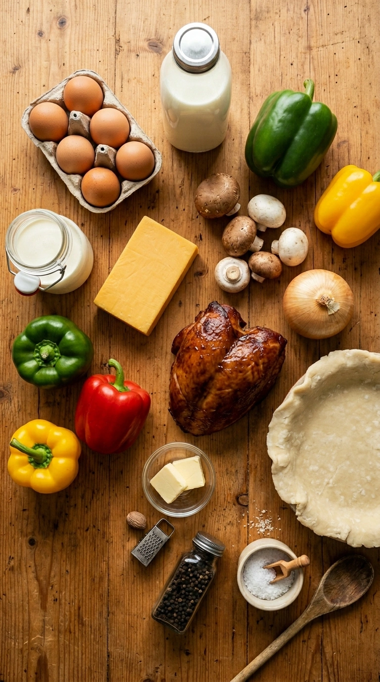 Ingredients for cozy quiche brunch