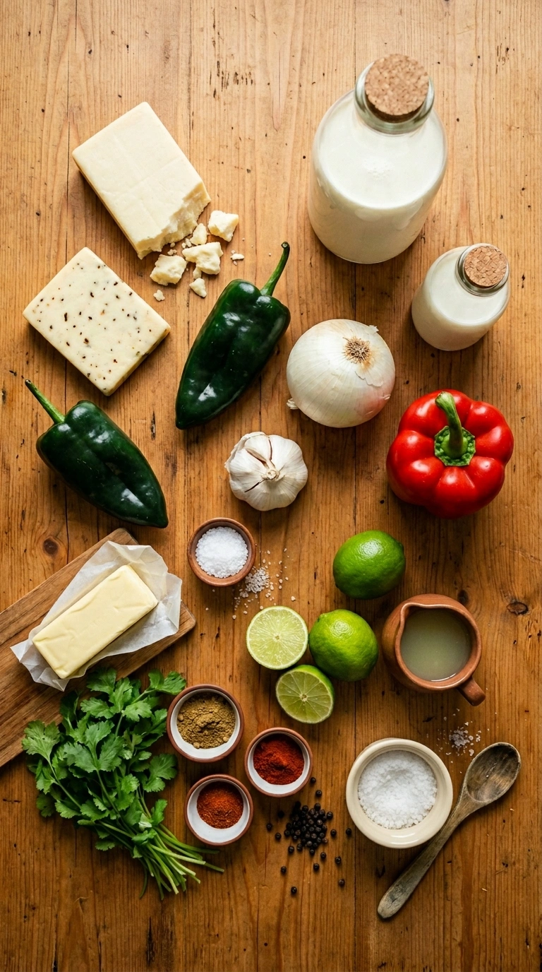 Ingredients for cozy queso dip