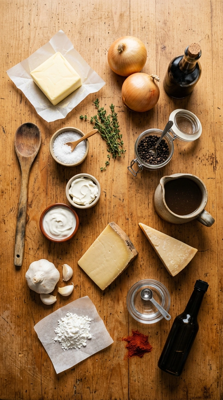 Ingredients for cozy french onion dip