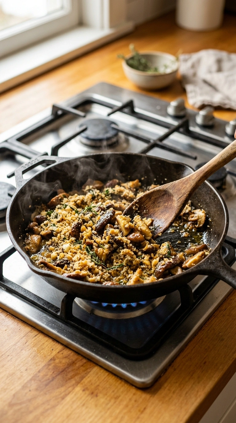 Cooking instructions for cozy stuffed mushrooms
