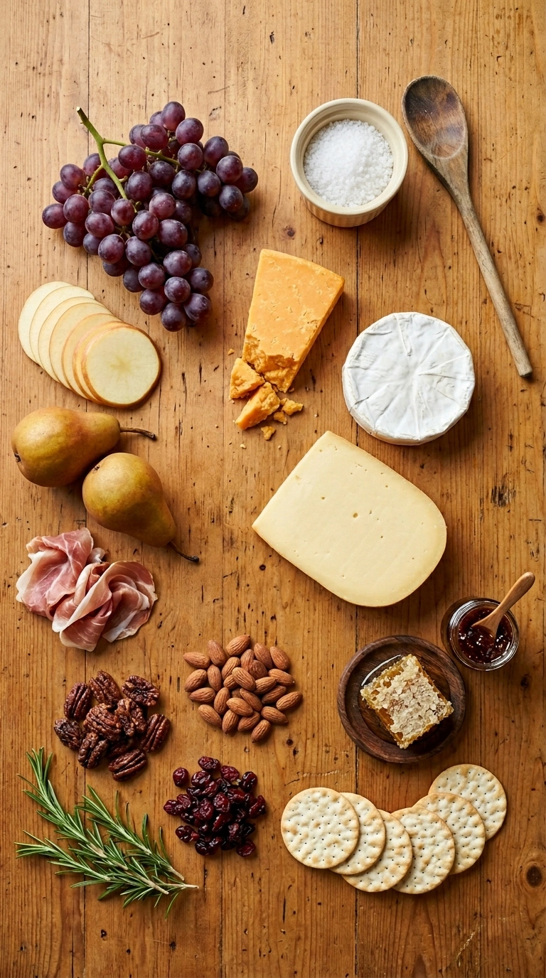 Ingredients for cozy cheese board