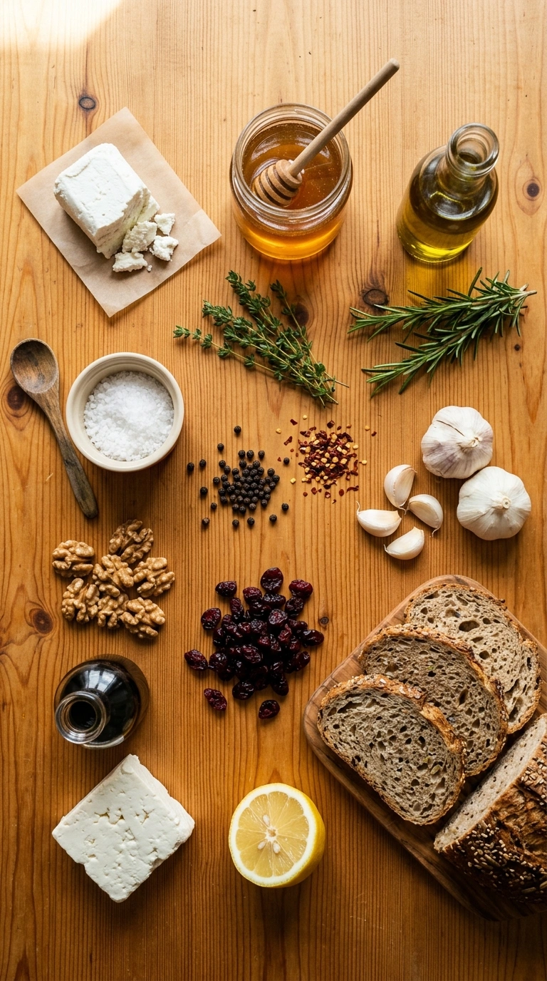 Ingredients for cozy goat cheese spread