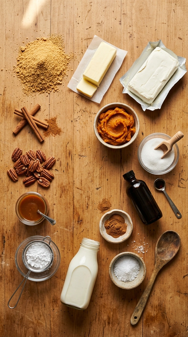 Ingredients for cozy no bake pumpkin cheesecake