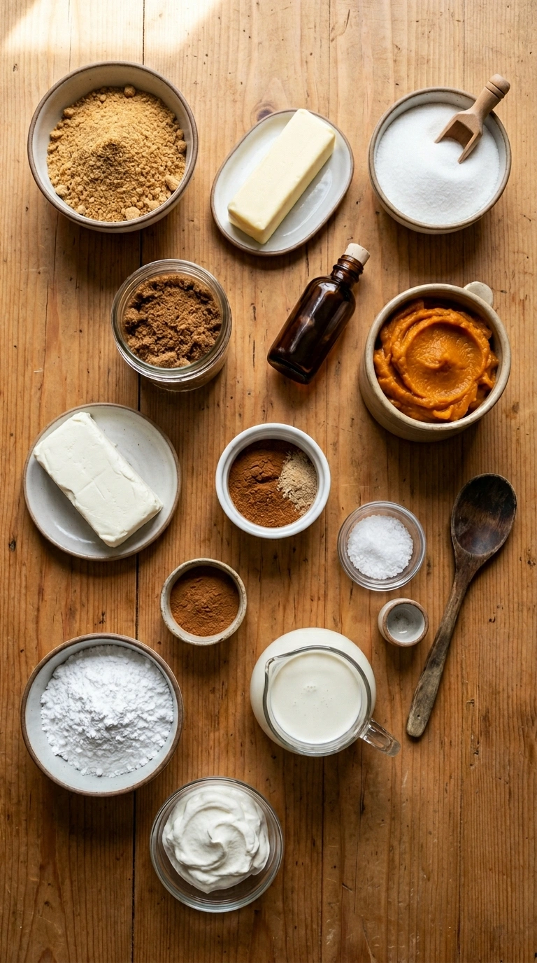 Ingredients for cozy no bake pumpkin pie