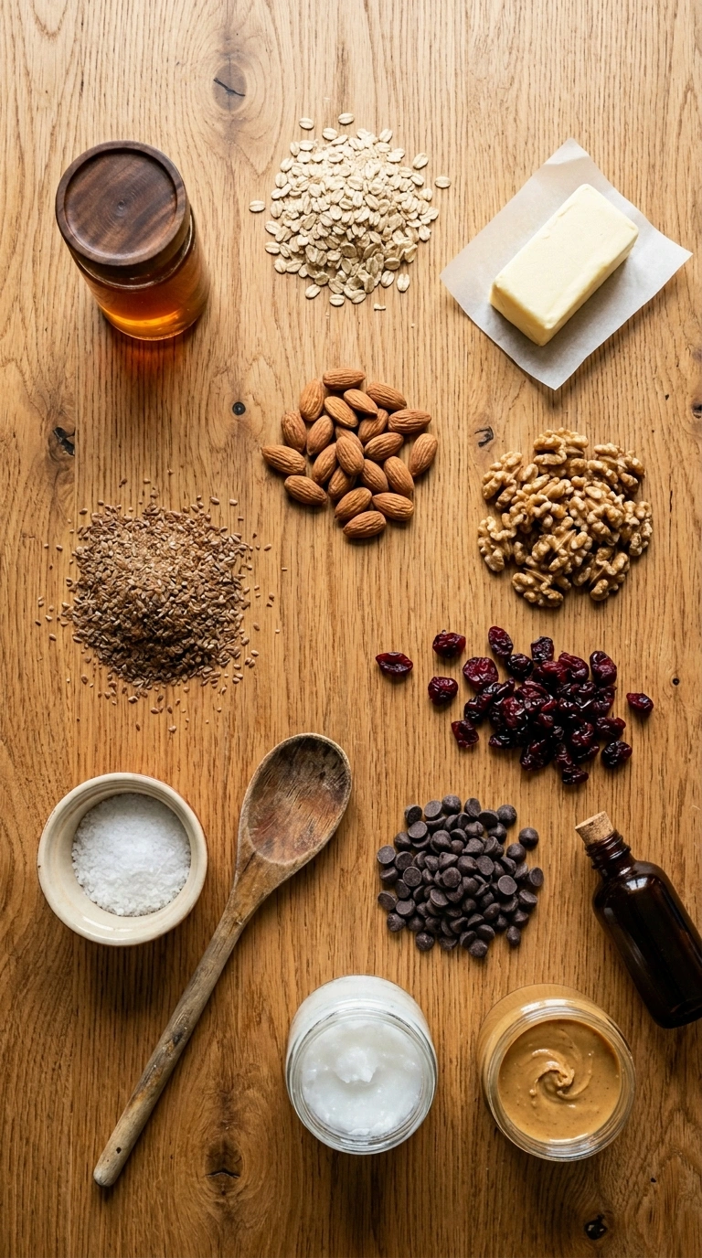 Ingredients for cozy no bake granola bars