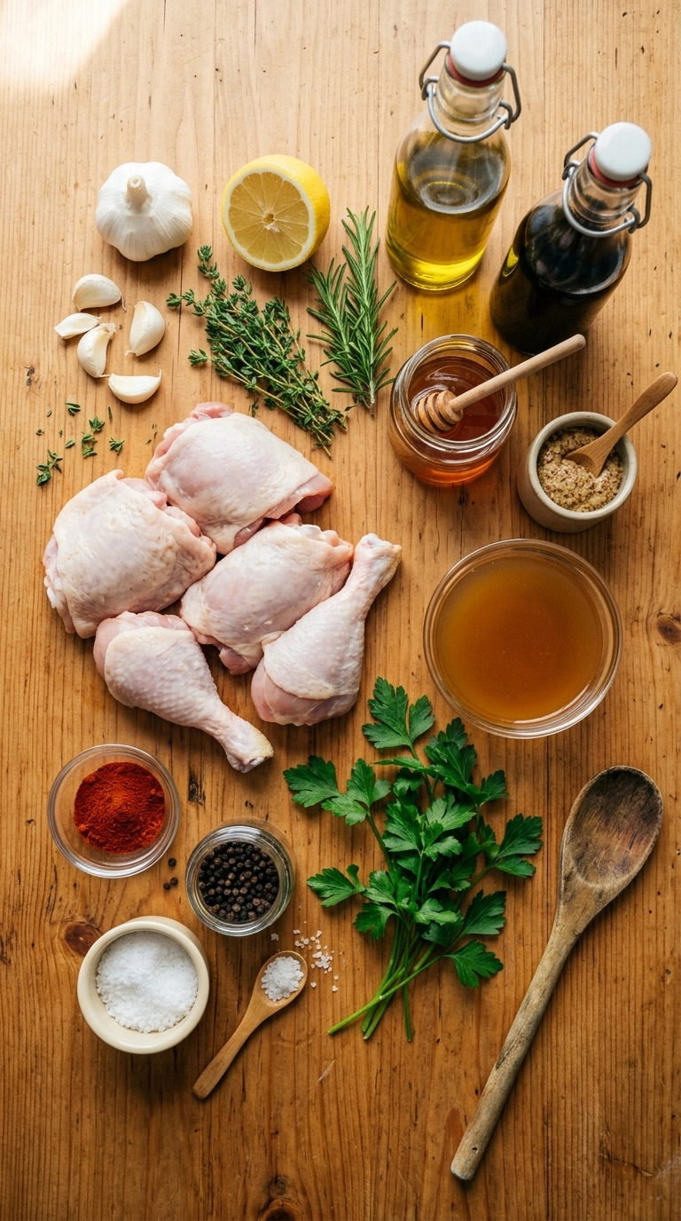 Ingredients for cozy labor day grilled chicken thighs