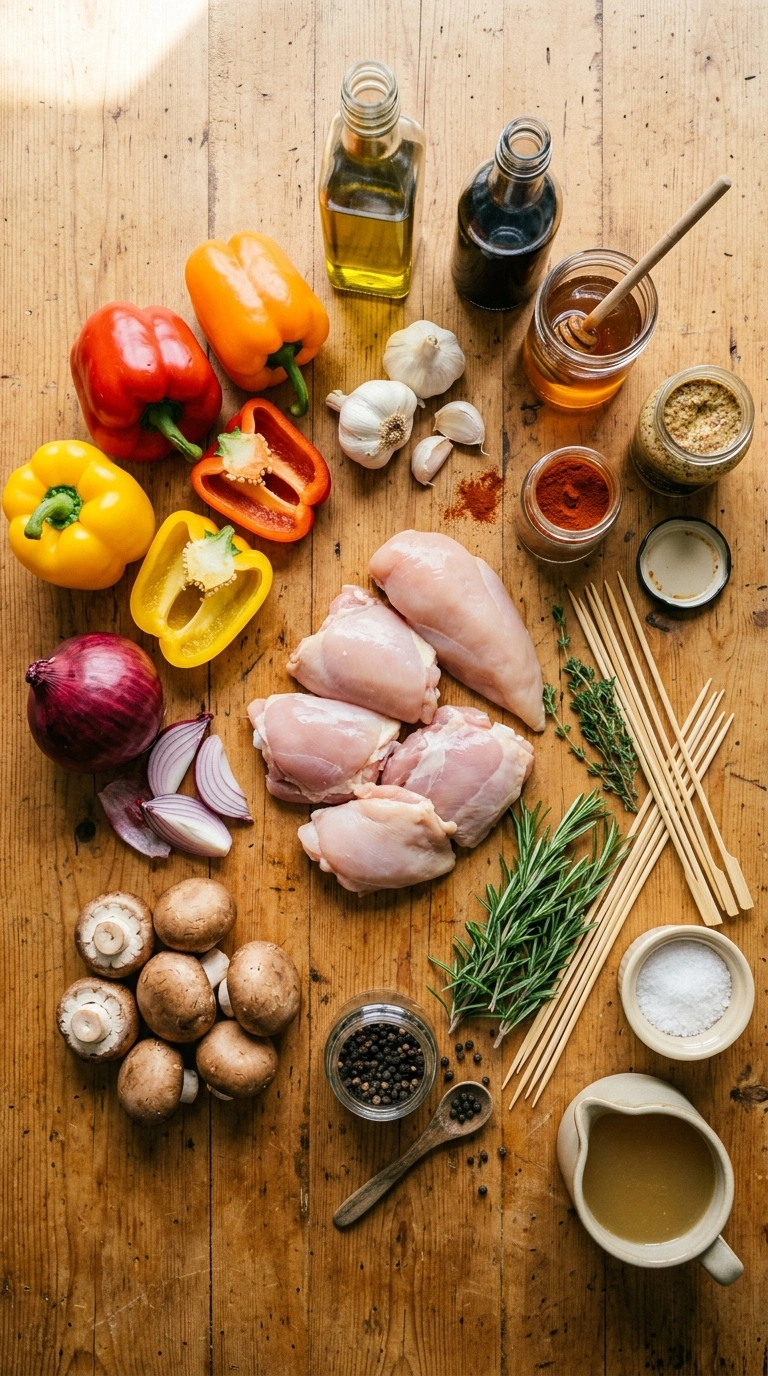 Ingredients for cozy labor day grilled chicken skewers