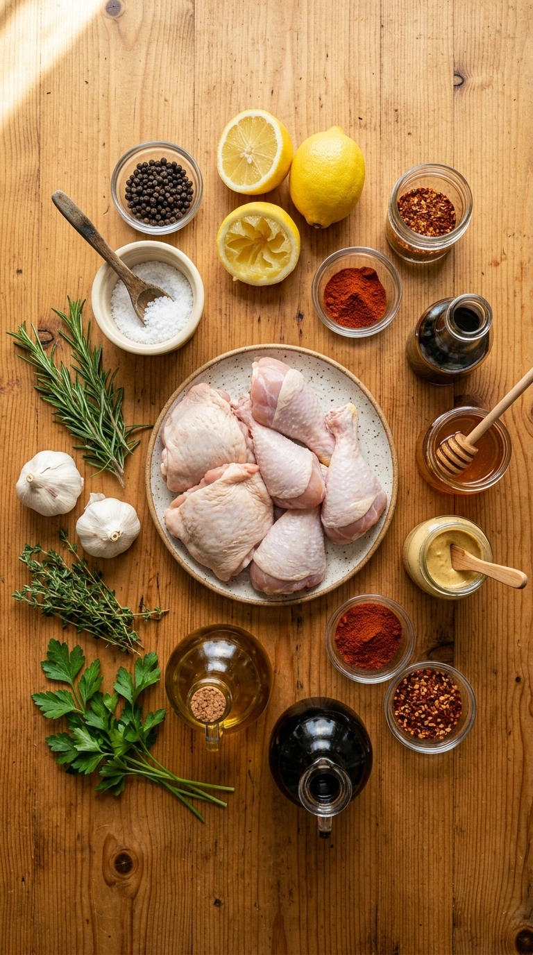 Ingredients for cozy labor day chicken marinade