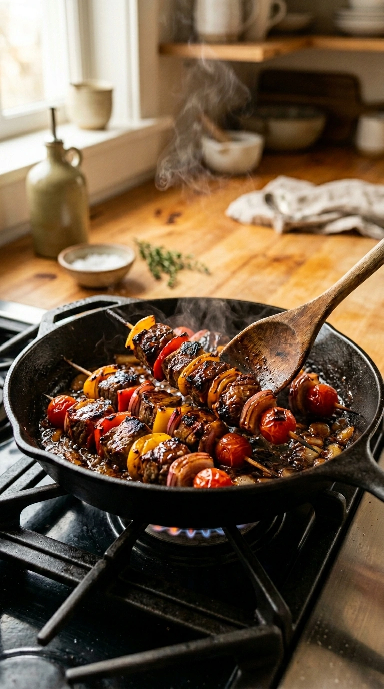Cooking instructions for cozy labor day beef kebabs