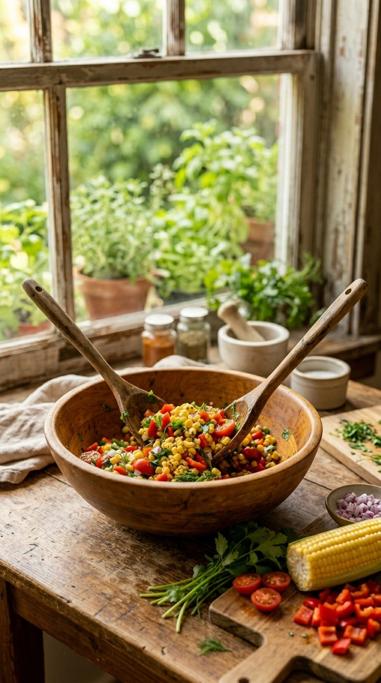 Cooking instructions for cozy tomato corn salad