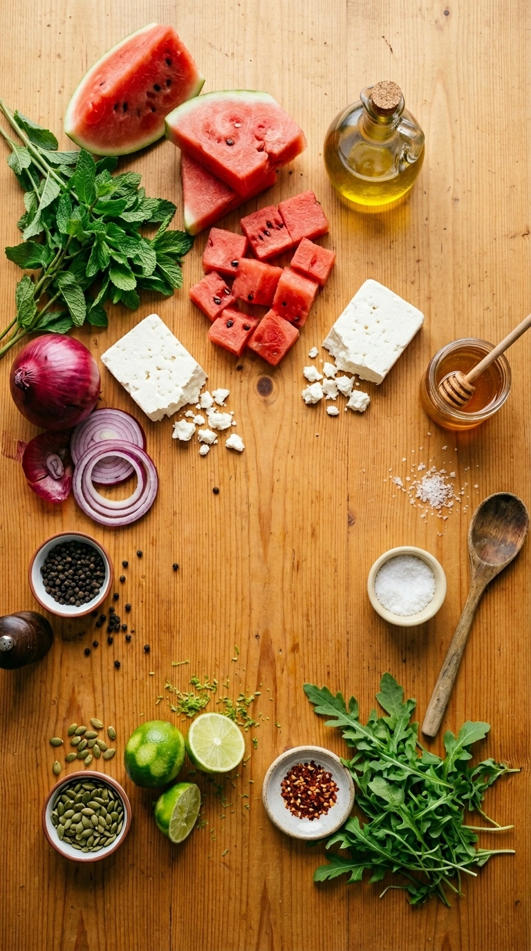 Ingredients for cozy watermelon salad