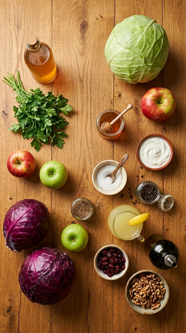 Ingredients for cozy apple slaw side