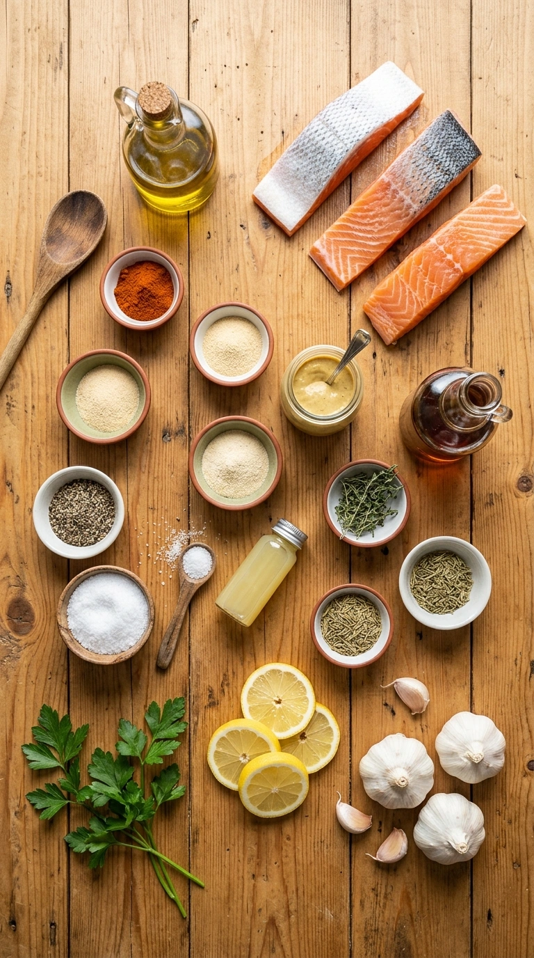 Ingredients for smoky tender grilled salmon