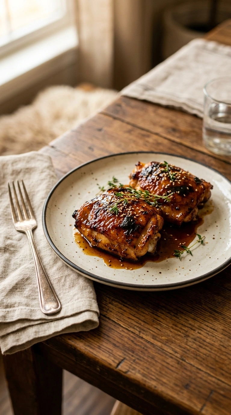 sticky tailgate grilled BBQ chicken thighs ready to serve