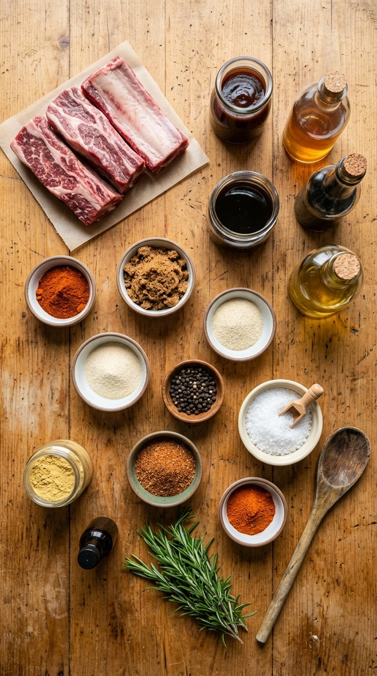 Ingredients for smoky tailgate grilled BBQ beef ribs