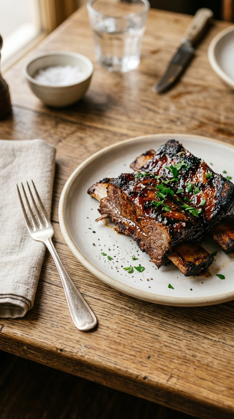 smoky tailgate grilled BBQ beef ribs ready to serve