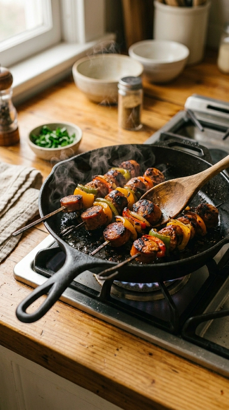 Cooking instructions for smoky tailgate grilled sausage skewers
