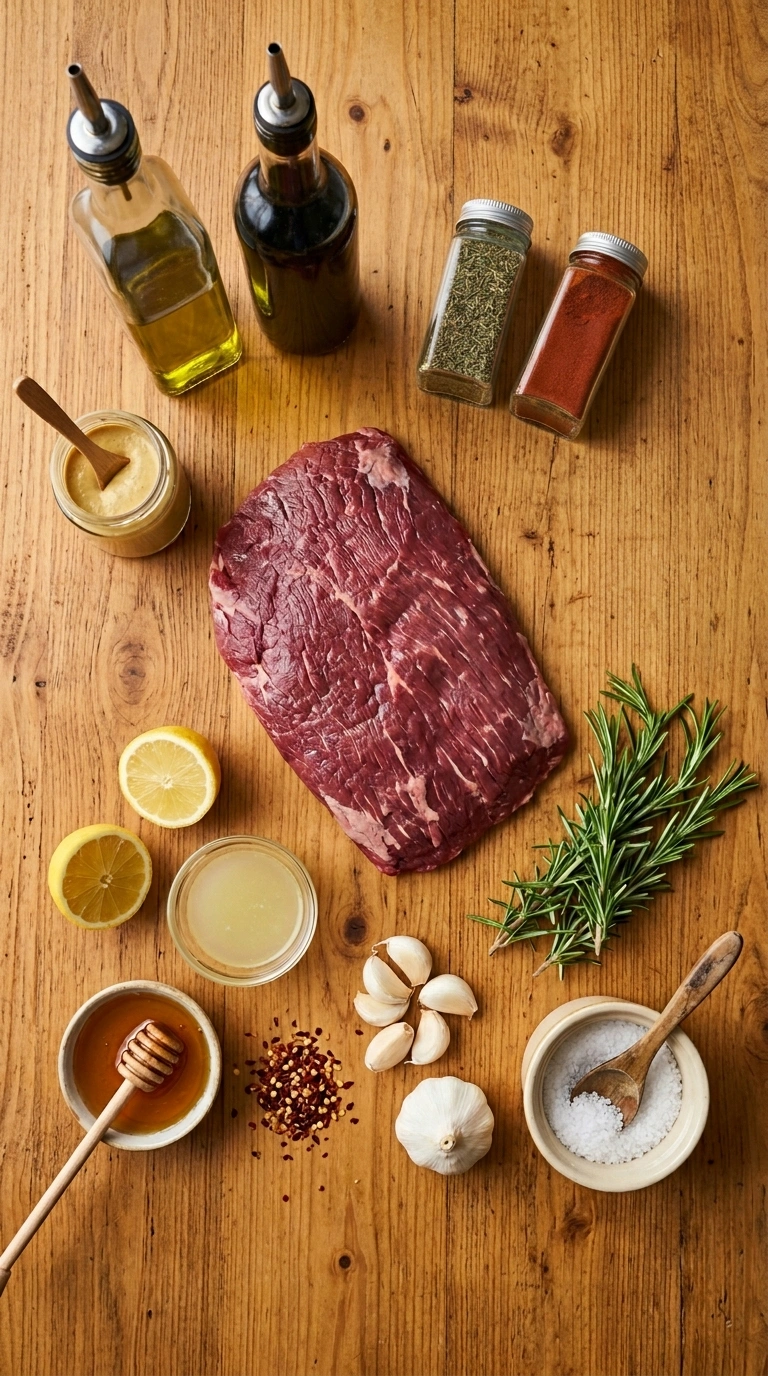 Ingredients for tender labor day grilled flank steak