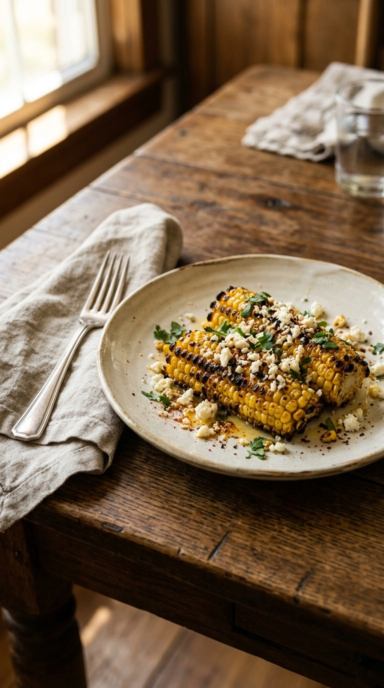 charred labor day grilled corn ready to serve