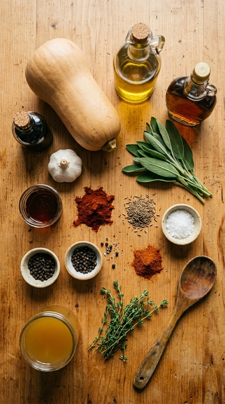 Ingredients for smoky cozy fall grilled butternut squash