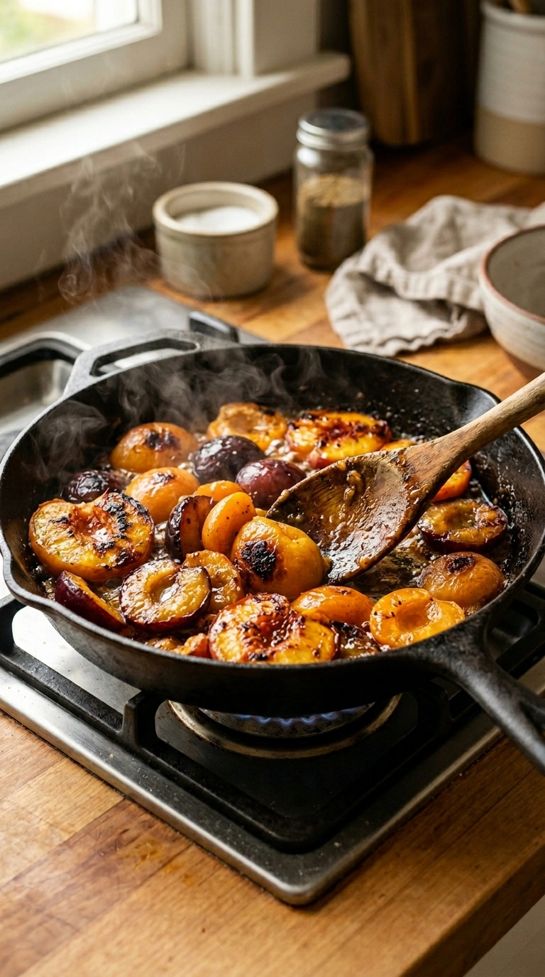 Cooking instructions for charred cozy fall grilled stone fruit