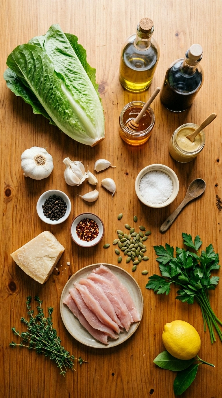 Ingredients for charred cozy fall grilled romaine