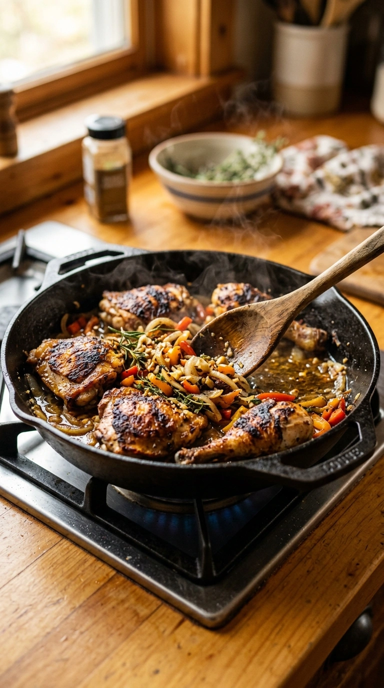 Cooking instructions for smoky cast iron grilled chicken