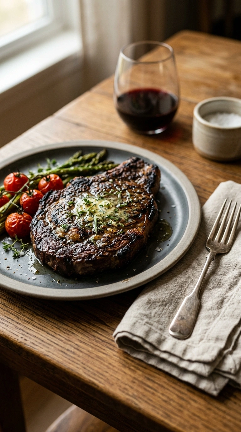 smoky grill pan steak ready to serve