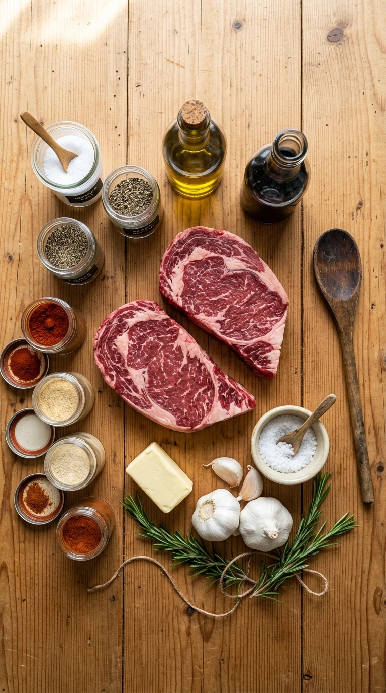 Ingredients for smoky grill pan steak