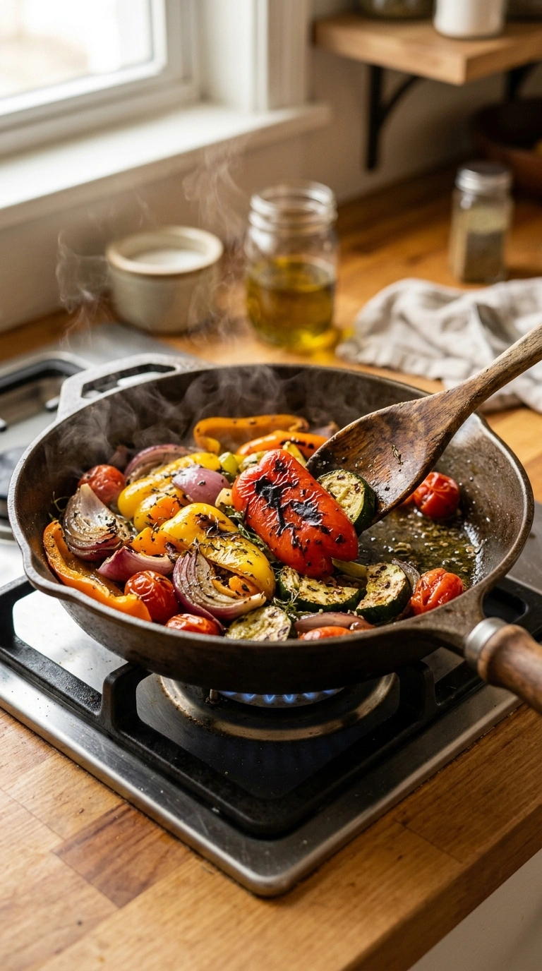 Cooking instructions for charred grill pan veggies