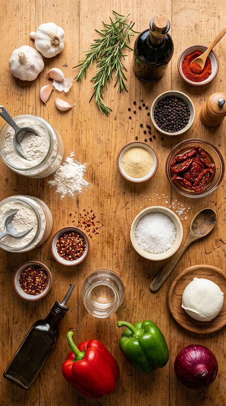 Ingredients for smoky grill pan flatbread