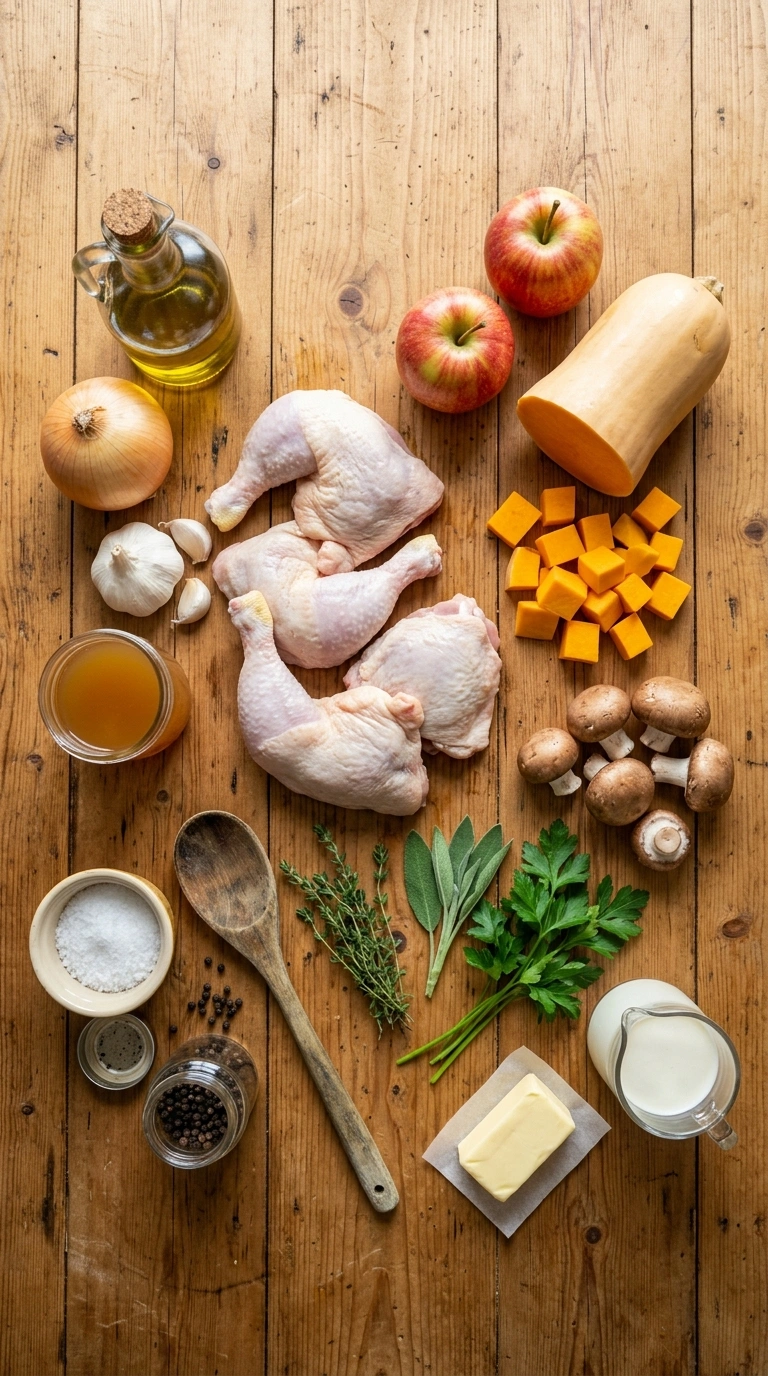 Ingredients for cozy fall chicken skillet dinner